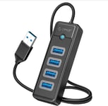 USB HUB, 4 Port USB 3.0 Hub, Distributeur USB Compatible pour Laptop, MacBook Pro/Mini, iMac, Surface, PS 4, Mobile HDD et Plus(0.5m,Noir)