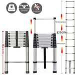 Chelle télescopique 3,2m Echelle Pliante Acier Inoxydable avec Le mécanisme de rétraction, Charge Maximale 150kg, Sûre et Solide, Extensible Ladder