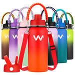 WEREWOLVES 1L/32oz Insulated Water Bottle with Paracord Handles & Strap & Straw Lid & Spout Lid, Reusable Leak Proof Double Wall Vacuum 1 Litre Stainless Steel Water Bottle for Adults