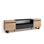 Skraut Home | Meuble TV | Banc Télé | Grand Espace de Rangement | 200x57x35cm | pour Les TV jusqu'à 80" | Design Industriel | Style Moderne | Chêne et Noir