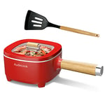 Audecook Electric Hot Pot, Cermic Glaze Non-Stick Frying Pan, Portable Travel Multicooker for Ramen, Steak, Egg, Fried Rice, Oatmeal, Soup, 350W/800W (C(RED/2L Without Steamer))