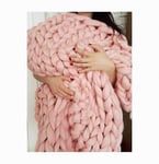 Large Cable Knitted Premium Washable Soft, Bedroom Home Decor Giant Yarn, Chunky Knit Blanket Handmade, Bed Bedroom Decor Bulky Sofa,pink,50 * 50CM