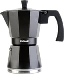 WECOOK! Luccia Italian Coffee Maker, Induction, Aluminium, Express, 1 – 3 Cups Coffee, Suitable for All Kitchens, Black, Silicone Seal Seal, Safety Valve.