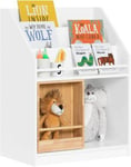 Bibliothèque Enfant avec Porte Coulissante, Meuble de Rangement, Blanc KMB98-W SoBuy