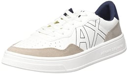 Armani Exchange Men's Suede Detail, Front Logo Patch, Trainers, Off White + Beige Sneaker, 11 UK