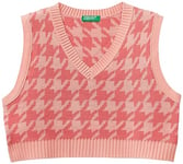 United Colors of Benetton Girls and Girl's V Neck Sweater S/M 1070q4008 Men's Vest, Quadri Rosa Salmone E Rosa 03z, S