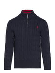 Ralph Lauren Kids Cable-Knit Cotton Quarter-Zip Sweater Marinblå