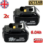 2x 18V 6.0Ah For Makita BL1860 Battery LXT Li-ion BL1830 BL1850 BL1840 Cordless