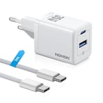 NOHON Chargeur USB C Rapide: 35W GaN Adaptateur USB C avec 1M 60W Câble, PD3.0 Prise Secteur USB C, 2-Port Chargeur Rapide Compatible avec iPhone 15 14 13 12 Pro Max/iPad Pro Mini/Samsung/Pixel