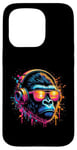 Coque pour iPhone 15 Pro Monkey DJ Disco Music Lover Gorilla Chimpanzee Casque audio