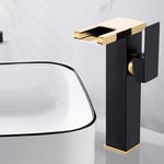 Robinet de salle de bain led à cascade,mitigeur lavabo noir et doré Haute-Arc pour sall de bains avec Levier Unique en Cuivre Mélangeur à l'Eau