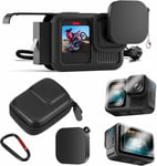 Kit d'accessoires en silicone pour Go Pro Hero13/Hero12/Hero11/Hero 10/Hero 9-Noir-Couvercle côté batterie + bouchon d'objectif + film de protection d'écran + cordon + mini sac de transport e.[W351]