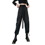 haochenli188 Women Fashion Belted Cargo Pants Plus Size Female High Waist Solid Color Streetwear Trousers Ladies Casual Jogging Sport Pants M Black