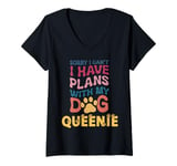 Womens Dog Name Queenie Personalised Gift Busy With My Dog Queenie V-Neck T-Shirt