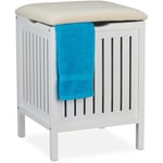 Relaxdays - Panier à linge avec siège, de style campagnard, corbeille, bois et tissu, tabouret de bain HxlxP 55x41x41 cm