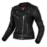 OZONE MOTO Classic Lady Veste de Moto Femme | Cuir | Protections coudes et épaules | 5 poches | Ajustement de la taille