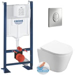 Grohe - Pack wc Bâti autoportant + wc Swiss Aqua Technologies Infinitio sans bride + Plaque chrome (ProjectInfinitio-2)