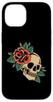 Coque pour iPhone 14 Tatouage esthétique rose rouge fleur pour enfants homme femme