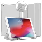 VAGHVEO Case for iPad 9th Generation 10.2 2021/ 8th Gen 2020/7th 10.2” 2019 with Pencil Holder, Flexible Slim Stand Smart Cases [Auto Wake/Sleep], Soft TPU Back Cover Shell for iPad 10.2 Inch, Grey