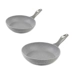 Salter COMBO-6448 20cm & 28cm Non-Stick Frying Pan Set, Healthier Cooking with Little to No Oil, Induction Suitable, Durable Forged Aluminium, Marblestone, Grey