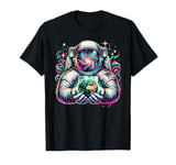 Astronaut Holding Earth with Swirling Galaxy Helmet Design T-Shirt