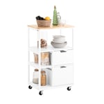 SoBuy Desserte de Cuisine à roulettes îlot de Cuisine Chariot de Service Buffet Multifonctionnel Placard Armoire Cuisine avec 2 Tiroirs et 3 Etagères, Support à Épices, 53 x 37 x 89,5 cm, FKW111-WN