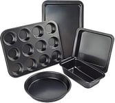 ZUVO 5 Piece Baking Set, Non-Stick Bakeware Set with Oven Baking Tray Muffin Cake Loaf pan and Cookie Sheet, Oven-Safe and Microwave Friendly Baking cookware Set, Black