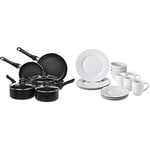 Amazon Basics 8-Piece Non-Stick Cookware Set & Dinnerware Set, Service for 4, 16-Piece