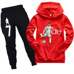 Barn Pojkar CR7 Ronaldo träningsoverall Set Huvtröja Sweatshirt Huvtröja Byxor Outfit Red 150cm