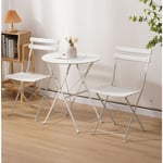 Ensemble table et chaises de jardin et 2 chaises acier- mobilier de jardin, meuble de jardin, salon de jardin table ronde 6060cm -blanc