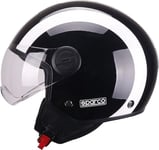 Sparco Riders Sp601 Moto Scooter Homologué ECE 22.06, Casque Demi-Jet avec Visière Anti-Rayures et Déclenchement Micrométrique Mixte, Noir/Blanc, XS