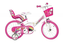 Dino Unicorn Kids Bike 16" Single Speed Girls Bicycle Pink w Stabilisers