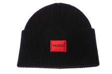 HUGO Hugo Boss Xaff 4 Ribbed Turn Up Wool BLACK BEANIE Hat