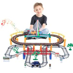 JONRRYIN Circuit Train électrique Enfant, Voitures électriques Voies Ferrées Accessoires, avec Sons, Lumières, Cadeaux de Noël, Jouet Cadeau Enfant (102 Pièces)