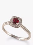 E.W Adams 18ct White Gold Cushion Ruby & Diamond Cocktail Ring, N