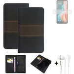 Wallet Case + headphones for HTC Desire 19s Protective Cover Brown