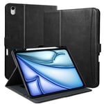 Zinibri Coque Étui Compatible avec iPad Air 11 Pouces M2 2024 6e Génération,Etui Housse de Protection iPad Air 5e/4e Génération 10,9" 2022/2020 Porte-Stylo Dragonne Poche Magnétique Cuir PU,Noir