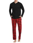 Vlazom Pyjama Homme Hiver Ensembles de Pyjama Chauds Pyjama Polaire Homme Manche Longue Ensemble de Literie Deux,M,Rouge