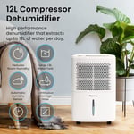 Pro Breeze 12L/Day Dehumidifier, Silent - Quiet Mark Certified with Digital and