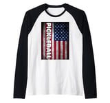 Pickleball American Flag USA Pickle Ball Player Patriotic Raglan Baseball Tee