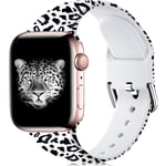 Wepro Replacement Strap Compatible with Apple Watch Strap 45mm 44mm 42mm, Pattern Printed Soft Silicone Wrist Bands for Apple Watch SE/iWatch Series 7/6/5/4/3/2/1, 42mm/44mm/45mm-S/M, Black Leopard