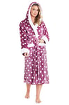 CityComfort Robe de Chambre Femme, Peignoir à Capuche Super Doux en Polaire (Orchidée/Blanc, M)