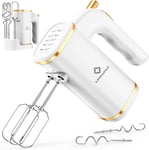 LINKChef Anti-Splash Hand Mixer Electric Whisk with Storage Base, 5-Speed White