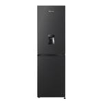 Fridgemaster MC55251DEB 55cm Freestanding 256 litre 50/50 Fridge Freezer with Non-plumbed Water Dispenser - Frost Free - LED Lighting- 4 Star Freezer Rating -Black - E Rated, H182.4 x W55 x D55.7 (cm)