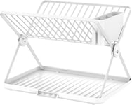 Amig - Kaplya Foldable Dish Rack | 41.5 x 33.2 x 33.8 cm | Steel and Plastic | Colour White | Compact Dish Rack with Drip Tray and Cutlery Holder | Ideal for Small Kitchens