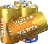 VARTA Piles C Baby, lot de 4, Longlife, Alcalines, 1,5V, adaptées aux télécommandes, réveils, radios, horloges murales, Made in Germany