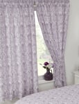 ANNETTE 66" x 72" PENCIL PLEAT CURTAINS MAUVE PURPLE PLUM WHITE DAMASK FLORAL