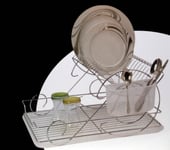 2-Tier Drainer Dish Draining Rack Chrome Drip Tray Cutlery Holder 2yr Guanantee