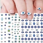 Onda öga nagelkonst klistermärken dekaler 7 ark självhäftande turkiska blå öga hand Fatima öga tecknad design manikyr tips nageldekoration