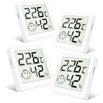 Mini Thermometre Interieur, 4 Pièces Hygrometre Interieur avec Indicateur Niveau de Confort Thermometre Chambre Bebe, Thermomètre Hygromètre pour Les Chambres D'enfants, Maison, Bureau